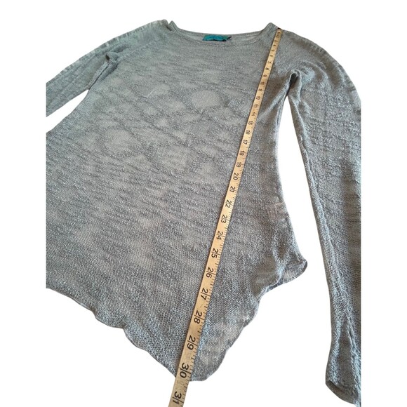 Hands to Hearts Sheer Knit Top Sweater Burnout Distressed Long Sleeve Gray L XL - Picture 8 of 15